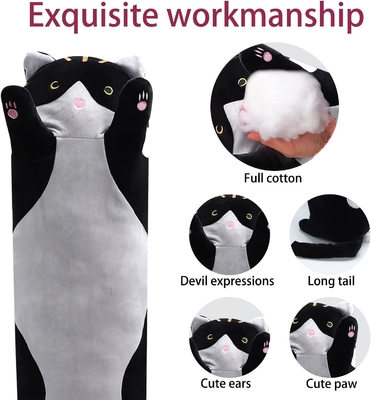 WUYU adorável boneca de gato de pelúcia lindo desenho animado fofinho recheado gatinho almofada longa lançamento almofada de dormir boneca brinquedo presente para crianças