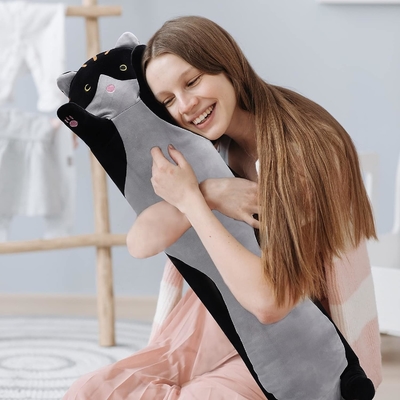 WUYU adorável boneca de gato de pelúcia lindo desenho animado fofinho recheado gatinho almofada longa lançamento almofada de dormir boneca brinquedo presente para crianças