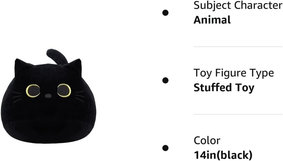 Brinquedo de pelúcia de gato preto: almofada animal macia e recheada, decoração de sofá para bebê, design em forma de gato