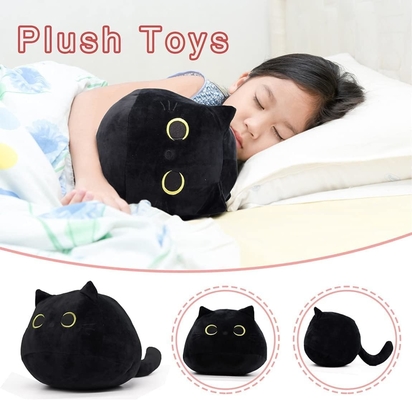 Brinquedo de pelúcia de gato preto: almofada animal macia e recheada, decoração de sofá para bebê, design em forma de gato
