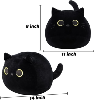 Brinquedo de pelúcia de gato preto: almofada animal macia e recheada, decoração de sofá para bebê, design em forma de gato
