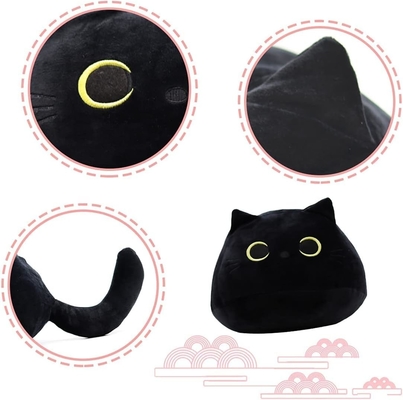 Brinquedo de pelúcia de gato preto: almofada animal macia e recheada, decoração de sofá para bebê, design em forma de gato