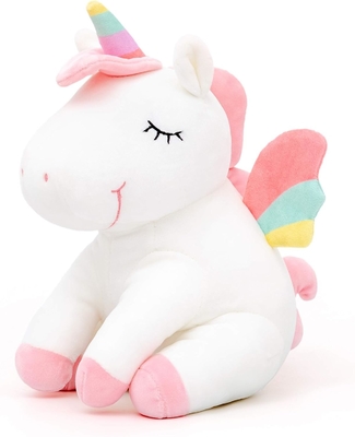 Lazada unicórnio animal recheado brinquedos de pelúcia meninas presentes com asas de arco-íris branco 12 polegadas