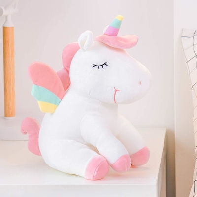 Lazada unicórnio animal recheado brinquedos de pelúcia meninas presentes com asas de arco-íris branco 12 polegadas