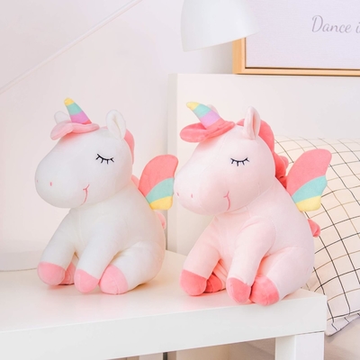 Lazada unicórnio animal recheado brinquedos de pelúcia meninas presentes com asas de arco-íris branco 12 polegadas