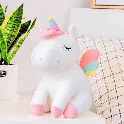 Lazada unicórnio animal recheado brinquedos de pelúcia meninas presentes com asas de arco-íris branco 12 polegadas