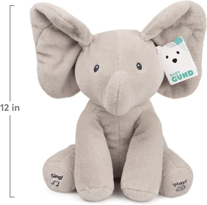 GUND Bebê Animado Flappy O Elefante Plush, Cantando Brinquedo de Bebê de Animais Recheados para Idades 0 e Mais, Cinza, 12&quot;