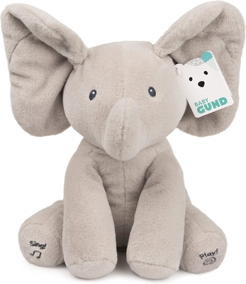 GUND Bebê Animado Flappy O Elefante Plush, Cantando Brinquedo de Bebê de Animais Recheados para Idades 0 e Mais, Cinza, 12&quot;