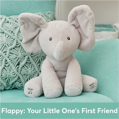 GUND Bebê Animado Flappy O Elefante Plush, Cantando Brinquedo de Bebê de Animais Recheados para Idades 0 e Mais, Cinza, 12&quot;