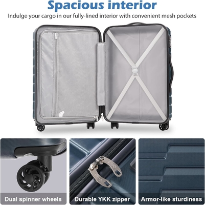 Maleta PC ABS TSA bagagem 3 peças Conjunto de fechadura giratório Carregar (azul azul)