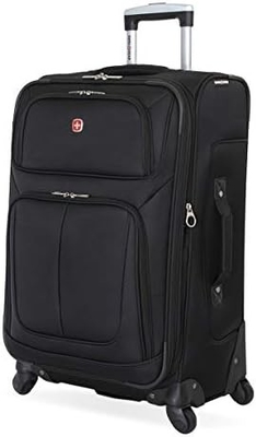 Bagagem flexível, preta, de 29 polegadas.