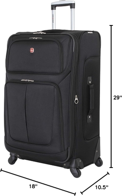 Bagagem flexível, preta, de 29 polegadas.