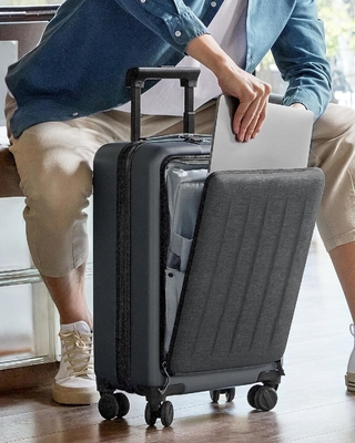 22 x 14 x 9 companhia aérea aprovada, bagagem de 20 polegadas com compartimento de laptop frontal, rodas de dupla rotação, PC de lado duro