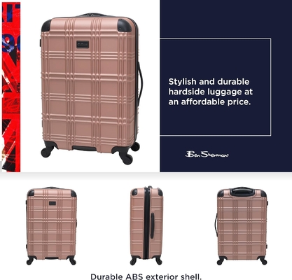 Bagagem de viagem leve e resistente, de quatro rodas, de ouro rosa, de 24 polegadas.