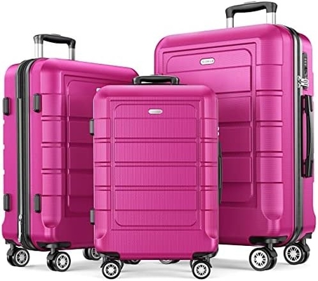 Conjunto de bagagem PC+ABS Expandivel Maleta durável Rodas duplas TSA Bloquear 3pcs Vinho tinto