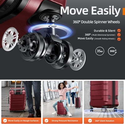 Conjunto de bagagem PC+ABS Expandivel Maleta durável Rodas duplas TSA Bloquear 3pcs Vinho tinto