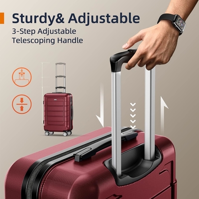 Conjunto de bagagem PC+ABS Expandivel Maleta durável Rodas duplas TSA Bloquear 3pcs Vinho tinto