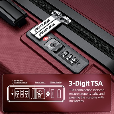Conjunto de bagagem PC+ABS Expandivel Maleta durável Rodas duplas TSA Bloquear 3pcs Vinho tinto