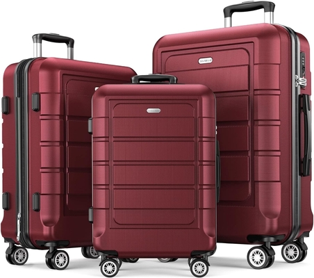 Conjunto de bagagem PC+ABS Expandivel Maleta durável Rodas duplas TSA Bloquear 3pcs Vinho tinto