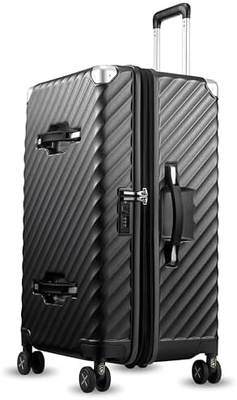 Bagagem 22x14x9 Companhia Aérea aprovada - 35L de policarbonato maleta de casca dura expansível com rodas giratórias (preta, 20 polegadas)