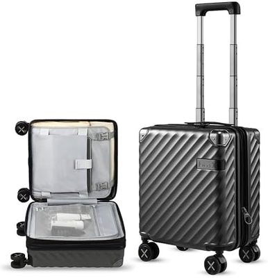 Bagagem 22x14x9 Companhia Aérea aprovada - 35L de policarbonato maleta de casca dura expansível com rodas giratórias (preta, 20 polegadas)
