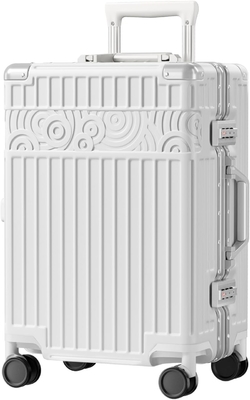 Bagagem sem fechadura com 8 rodas 20 polegadas Maleta de casca dura com PC + ABS TSA Lock 4 Metal Corner Branco