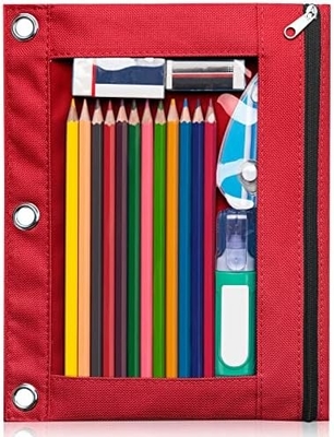Caixa de lápis de aglutinação com fecho liso, Caixa de lápis de janela clara para aglutinação, saco de lápis de aglutinação de 3 anéis de grande capacidade