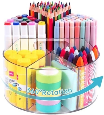 5 ranhuras 360 graus de rotação porta caneta acrílica para secretária, porta marcador Caddy organizador de suprimentos de arte organizador de caneta para secretária