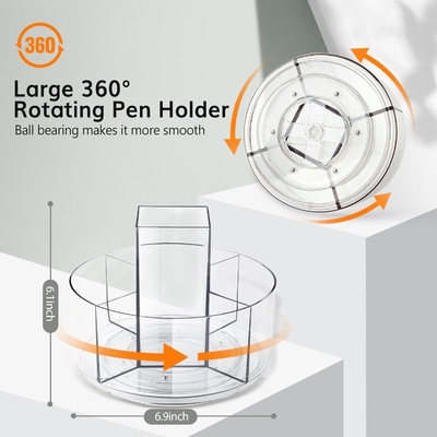 5 ranhuras 360 graus de rotação porta caneta acrílica para secretária, porta marcador Caddy organizador de suprimentos de arte organizador de caneta para secretária