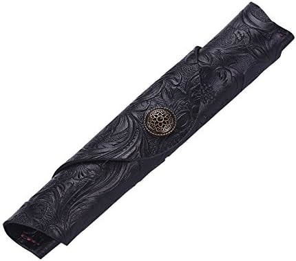 Pênis de couro feito à mão, porta-cabeça, caneta de couro de vaca, caneta de fonte, manga de papel, bolso de caneta (esculpido preto)