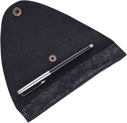 Pênis de couro feito à mão, porta-cabeça, caneta de couro de vaca, caneta de fonte, manga de papel, bolso de caneta (esculpido preto)