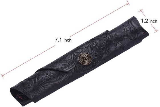 Pênis de couro feito à mão, porta-cabeça, caneta de couro de vaca, caneta de fonte, manga de papel, bolso de caneta (esculpido preto)