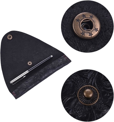 Pênis de couro feito à mão, porta-cabeça, caneta de couro de vaca, caneta de fonte, manga de papel, bolso de caneta (esculpido preto)