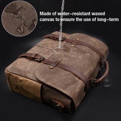 15.6 polegadas impermeável Vintage Couro genuíno de cera de lona carteira grande computador de couro laptop saco robusto saco