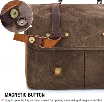 15.6 polegadas impermeável Vintage Couro genuíno de cera de lona carteira grande computador de couro laptop saco robusto saco