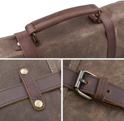15.6 polegadas impermeável Vintage Couro genuíno de cera de lona carteira grande computador de couro laptop saco robusto saco