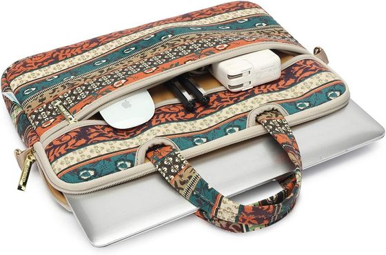 Saco portátil concebido para portáteis de 12,5 a 14 polegadas com tecido de lona impressa interior acolchado e várias opções de transporte