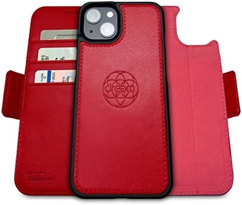 iPhone 13 Caixa de carteira / caixa de choque 2-em-1 e conjunto de couro vegano desmontável, compatível com MagSafe, protegido por RFID