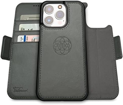 iPhone 13 Caixa de carteira / caixa de choque 2-em-1 e conjunto de couro vegano desmontável, compatível com MagSafe, protegido por RFID