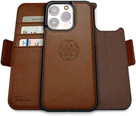 iPhone 13 Caixa de carteira / caixa de choque 2-em-1 e conjunto de couro vegano desmontável, compatível com MagSafe, protegido por RFID
