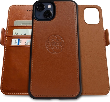 iPhone 13 Caixa de carteira / caixa de choque 2-em-1 e conjunto de couro vegano desmontável, compatível com MagSafe, protegido por RFID