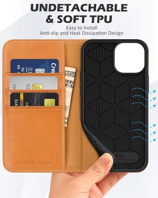 Caixa dobrável de carteira de couro Selo magnético RFID bloqueio porta slot de cartão Caixa totalmente protegida compatível com iPhone 13