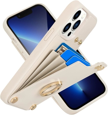 Titulares de cartão com iPhone 13 Pro Max, porta-anel giratório a 360°, porta-cartolas de couro, tampa à prova de choques RFID,