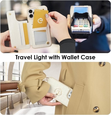 iPhone 13Pro Max 6.7&quot;, caixa de carteira com porta-cartas, caixa de proteção de couro com porta-anel,