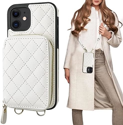 Saco de corpo cruzado iPhone 12/12 Pro, RFID blindado PU cinto de couro suporte com slot de cartão Split bag cordão de pulso