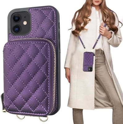 Saco de corpo cruzado iPhone 12/12 Pro, RFID blindado PU cinto de couro suporte com slot de cartão Split bag cordão de pulso