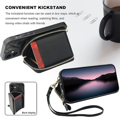 Saco de corpo cruzado iPhone 12/12 Pro, RFID blindado PU cinto de couro suporte com slot de cartão Split bag cordão de pulso