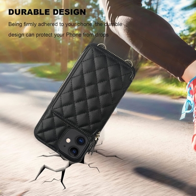 Saco de corpo cruzado iPhone 12/12 Pro, RFID blindado PU cinto de couro suporte com slot de cartão Split bag cordão de pulso