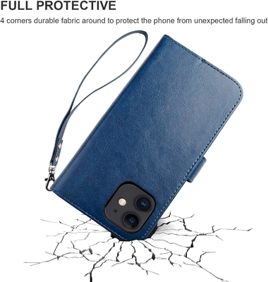 Compatível com iPhone 12 / Pro caixa de carteira com suporte de cartão PU stand de couro resistente a choques pulseira cinto clamshell 6,1 polegadas