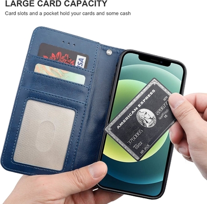 Compatível com iPhone 12 / Pro caixa de carteira com suporte de cartão PU stand de couro resistente a choques pulseira cinto clamshell 6,1 polegadas
